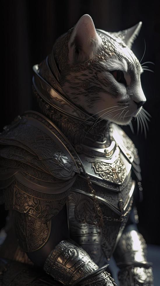 kneeling cat knight, Generate Ai photo