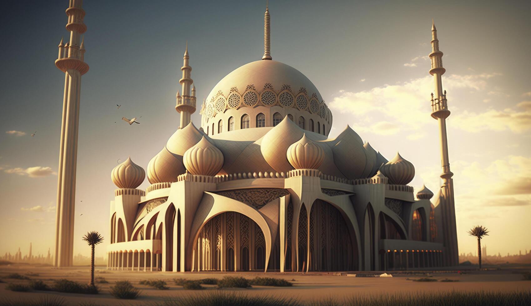 illustration of amazing architecture design of muslim mosque ramadan