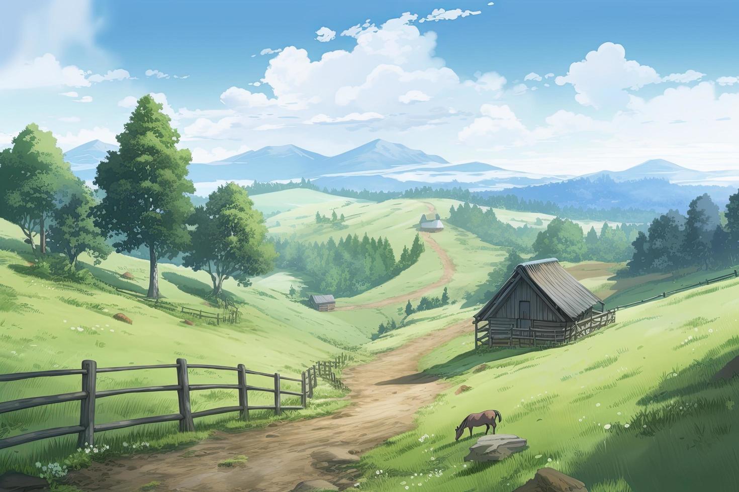 beautiful anime background countryside day outside generat ai 22712442  Stock Photo at Vecteezy