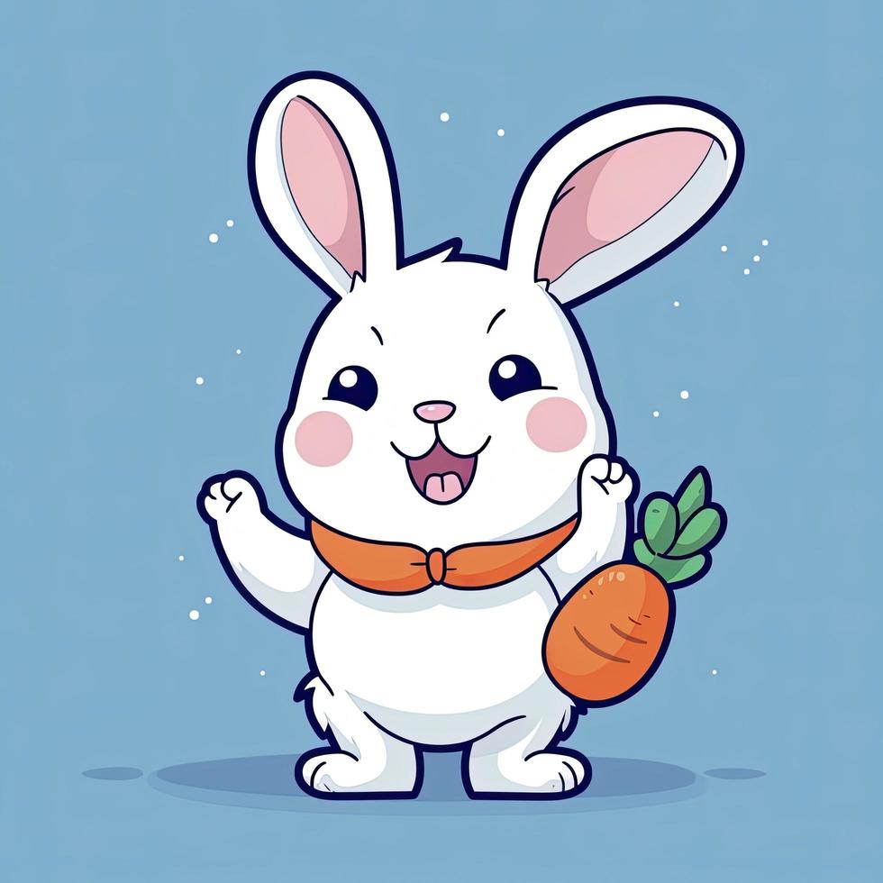 Cute rabbit holding carrot with thumb up cartoon icon illustration animal nature isolated, generat ai photo
