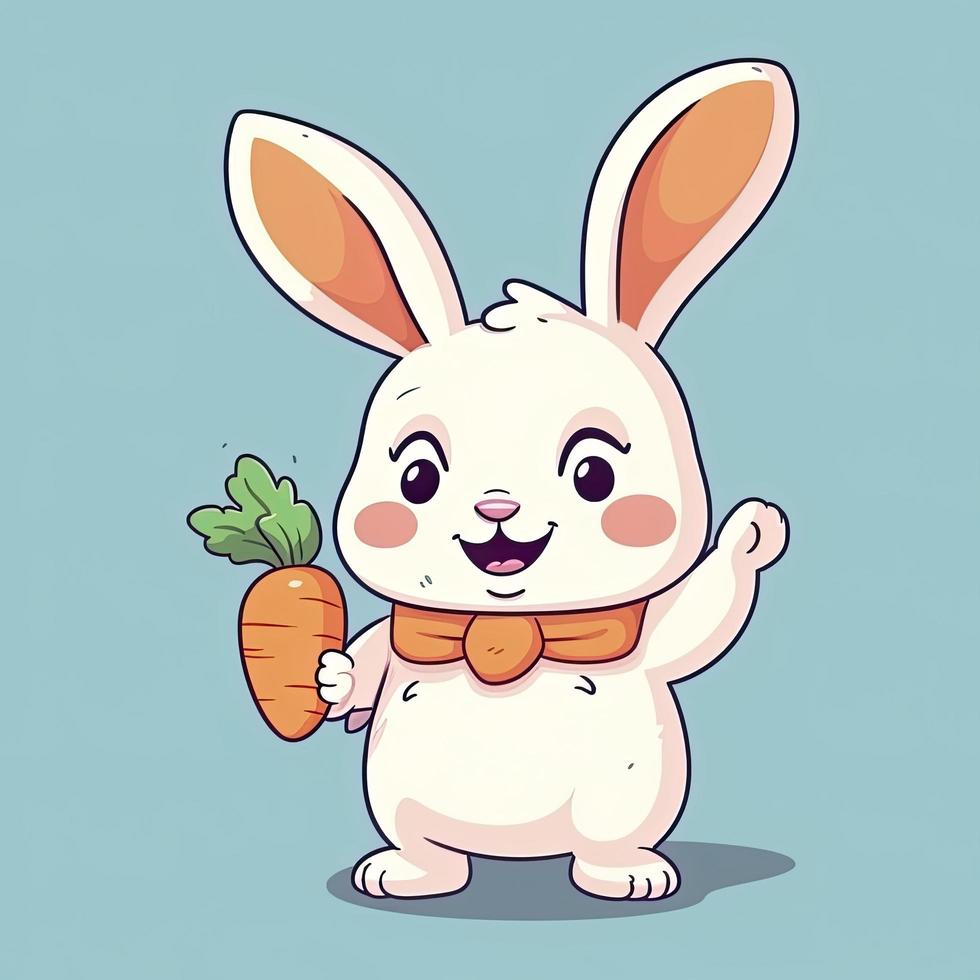 Cute rabbit holding carrot with thumb up cartoon icon illustration animal nature isolated, generat ai photo