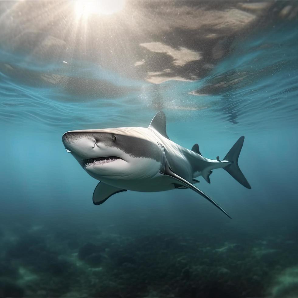 Photo dangerous shark underwater, generat ai