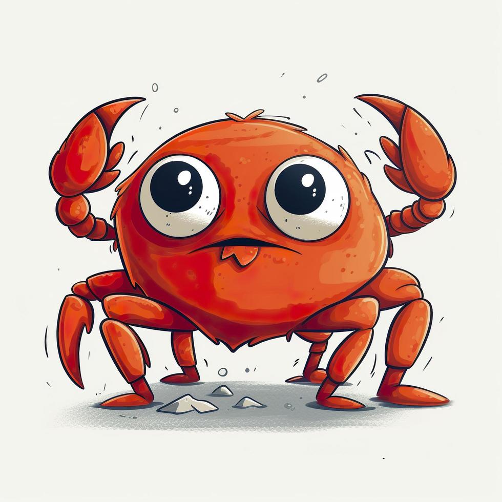 drawn cartoon cute funny crab white background, high quality, minimalism, generat ai photo