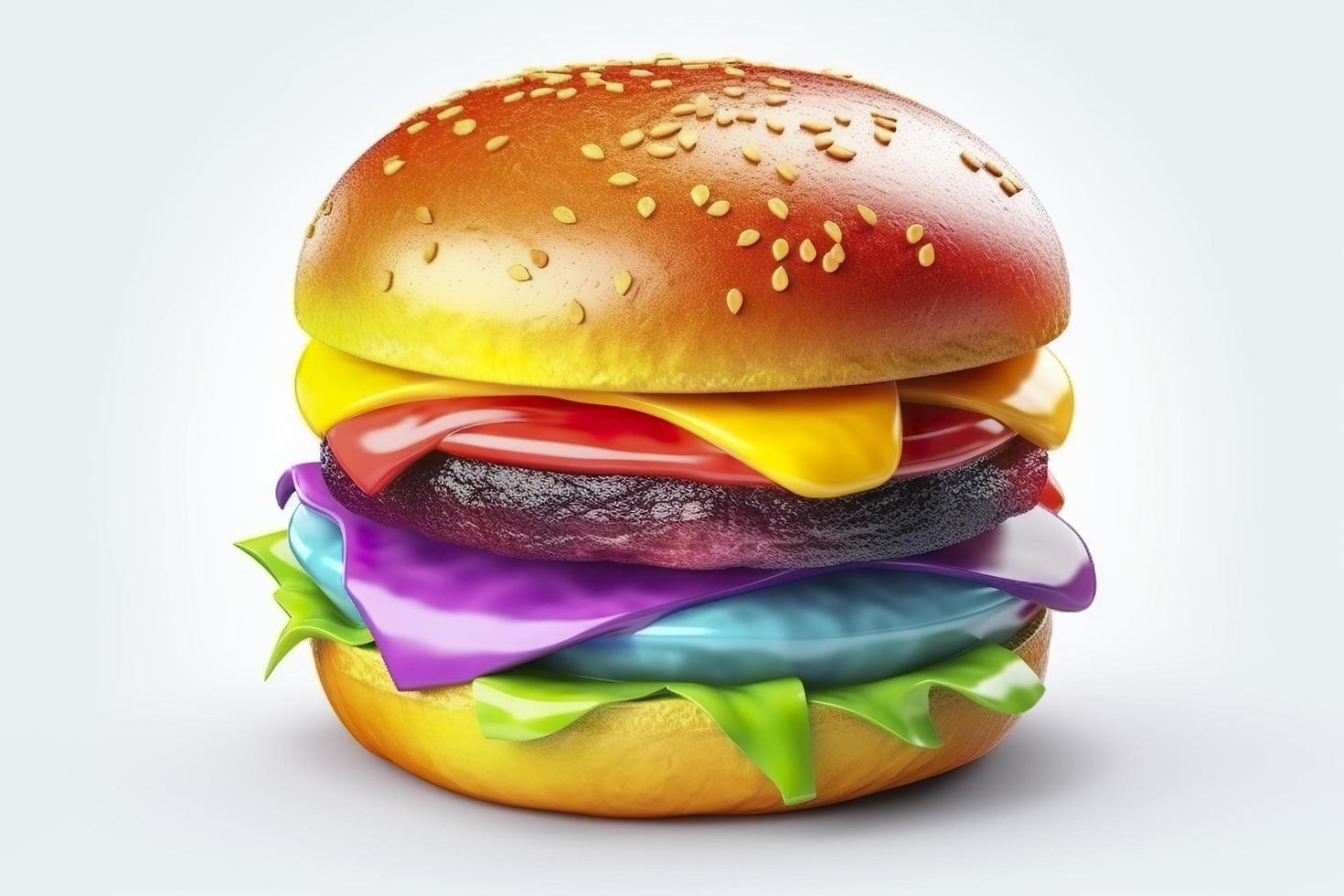 Colorful 3D Icon of burger, 3d rendering, white background, isometric, translucent, C4D, blender, clean, generat ai photo