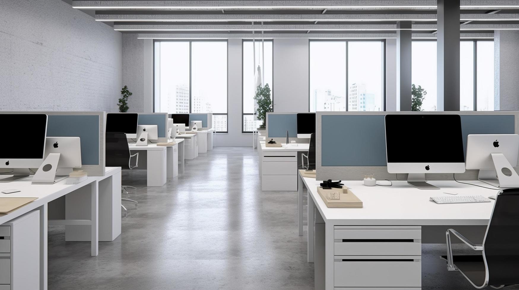 Office space. open space. design of office. 3d rendering, generat ai photo