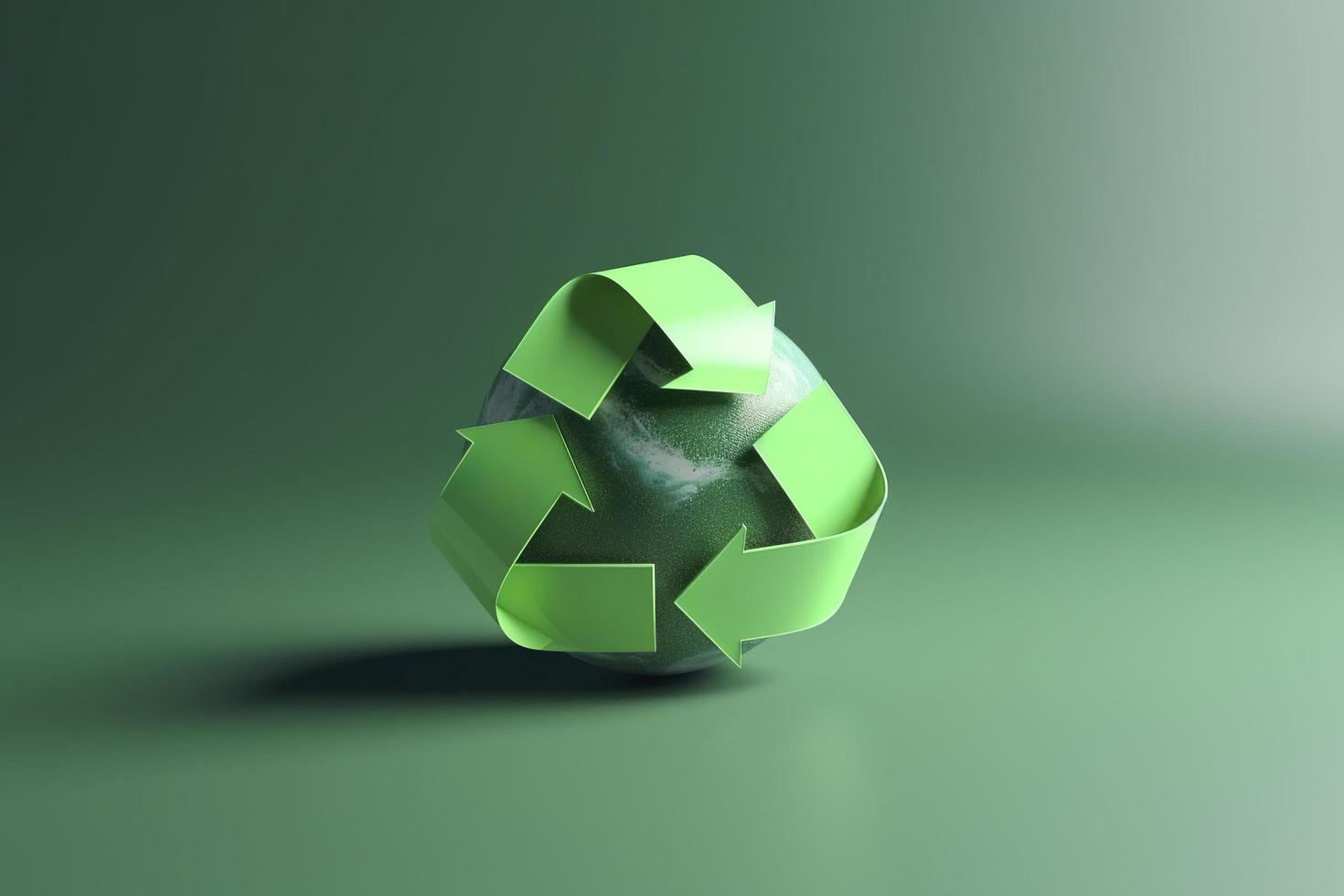 3d rendering green recycle sign with globe on background save the world and environment concept, generat ai photo