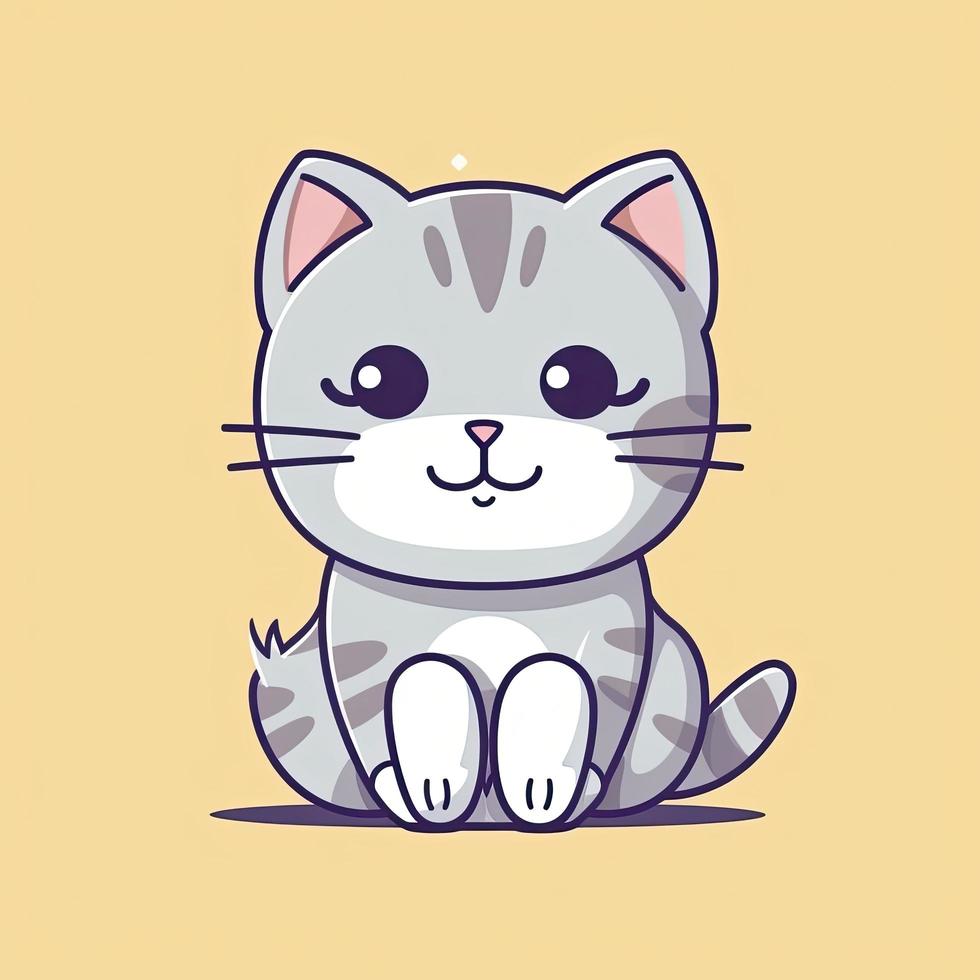 Cute cat sitting cartoon icon illustration. animal nature icon concept isolated. flat cartoon style, generat aI photo