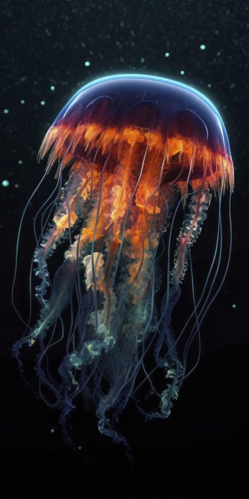 brillante Medusa debajo agua, generar ai foto
