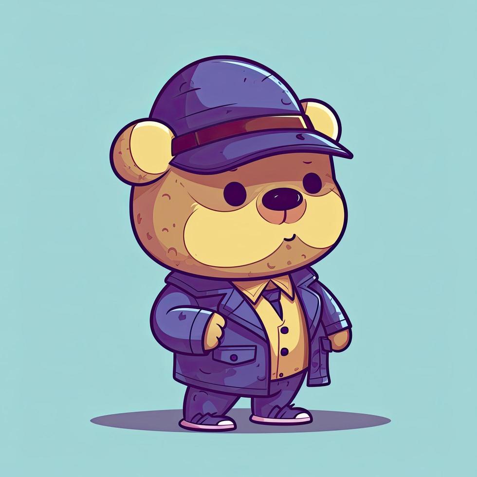 Cute detective bear, cartoon character, generat ai photo