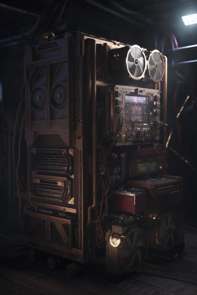 hyperrealistic photo of steampunk crypto mining server, ultra details, dramatic lighting, octane render, ultra quality, 16k, generat ai