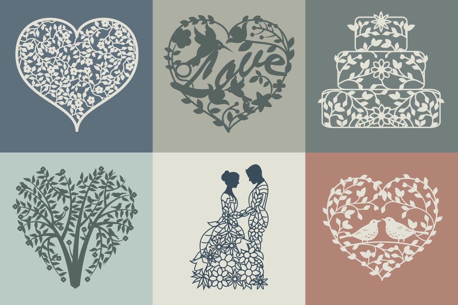 detallado Boda ilustraciones incluso vector corazones