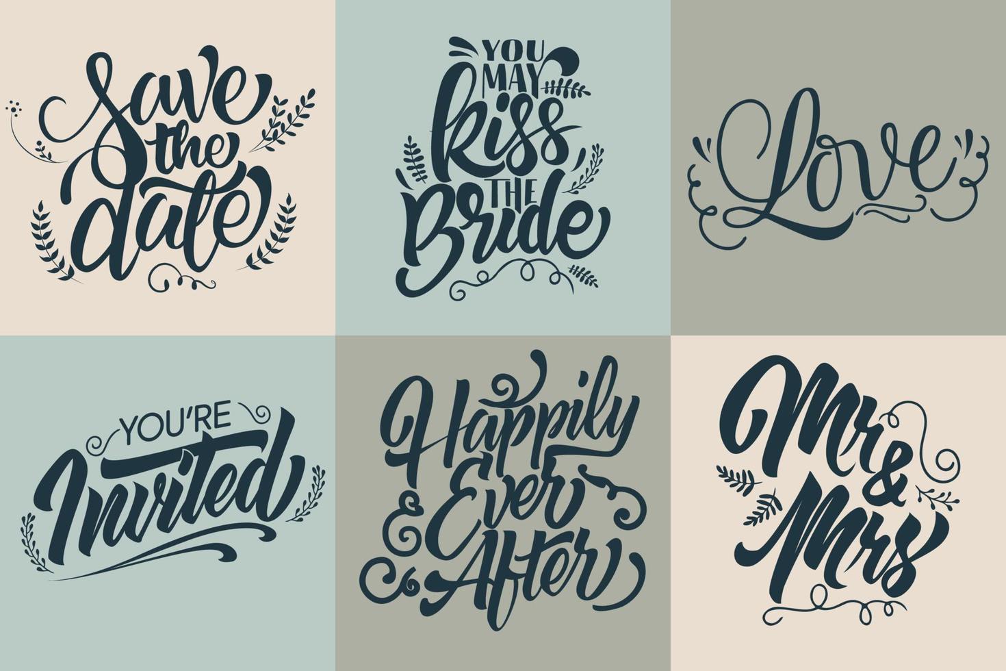 Hand drawn wedding quotes typography collection vector