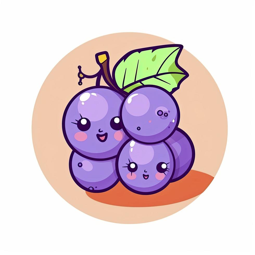 Grape fruit cartoon illustration. flat cartoon style, generat ai photo