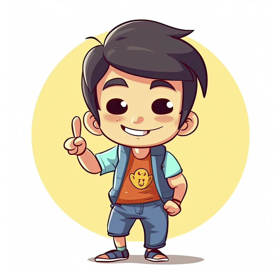 Cute boy with peace sign cartoon icon illustration. people fashion icon concept isolated. flat cartoon style, generat ai photo