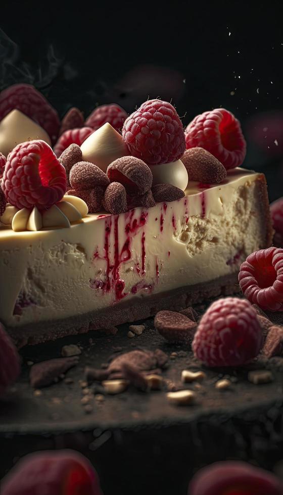 White Chocolate Raspberry Cheesecake piece, Generate Ai photo