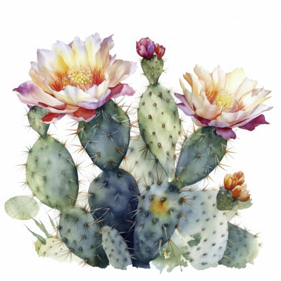 free cactus flowers water color, pastel ,white background , generat ai photo