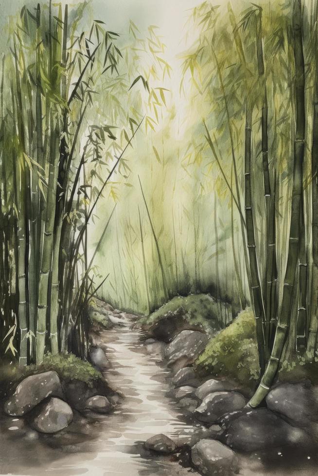 watercolor sketch of a bamboo forest, Generate Ai photo