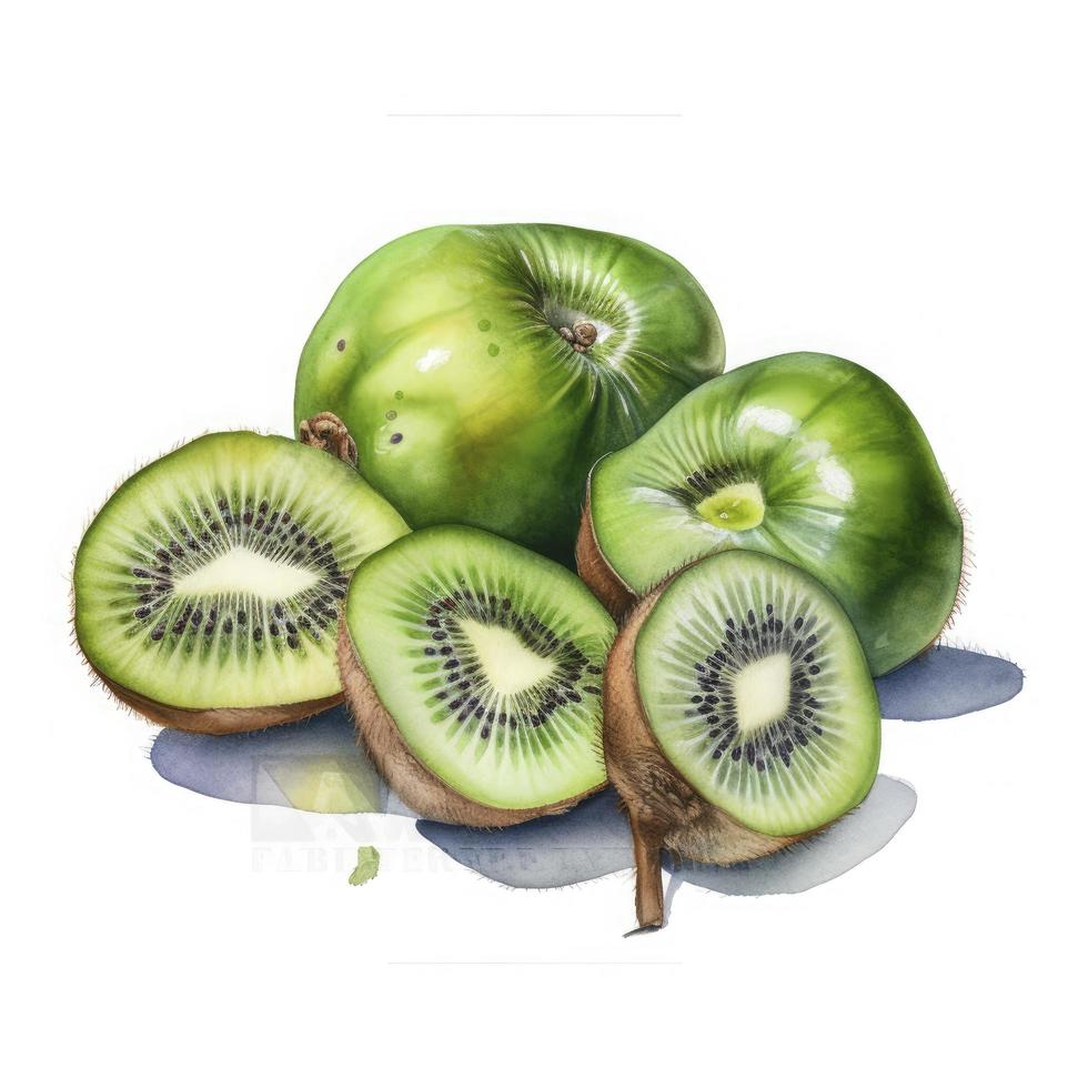 watercolor painting of tw kiwi's on white background, Generate Ai photo