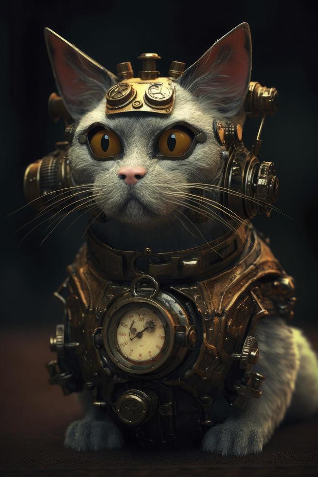 steampunk cat, octane render, hyper realistic, generat ai photo