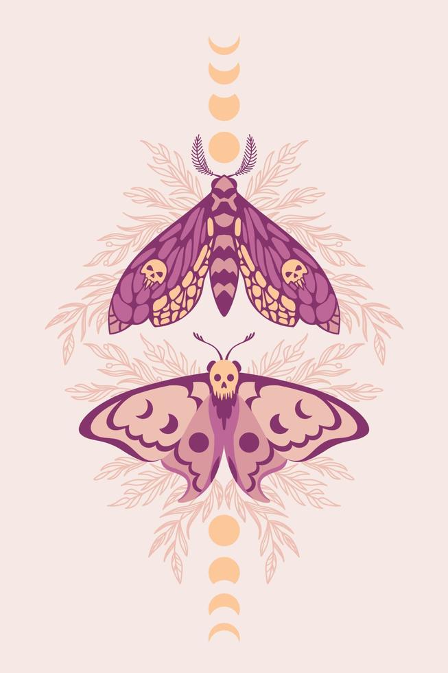 Vector pattern with night moths and flower branches