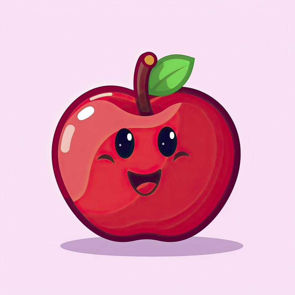 Apple fruit cartoon icon illustration. food fruit icon concept isolated . flat cartoon style, generat ai photo