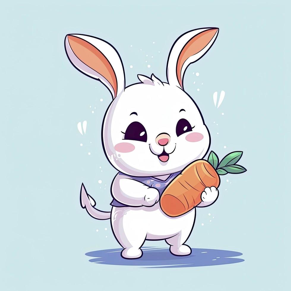 Cute rabbit holding carrot with thumb up cartoon icon illustration animal nature isolated, generat ai photo