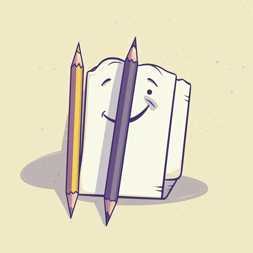 Paper and pencil cartoon icon illustration. education object icon concept isolated. flat cartoon style, generat ai photo