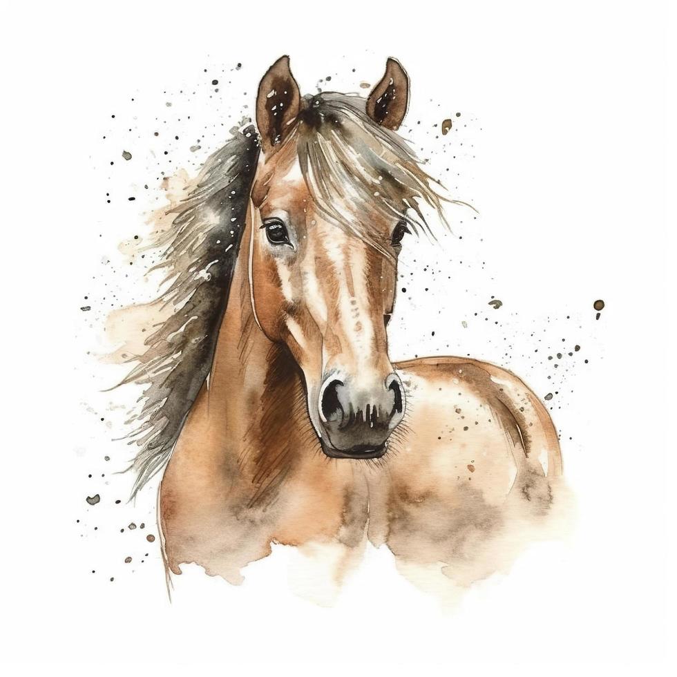 drawn illustration of adorable horse, clip art, digital art, HD, white background photo