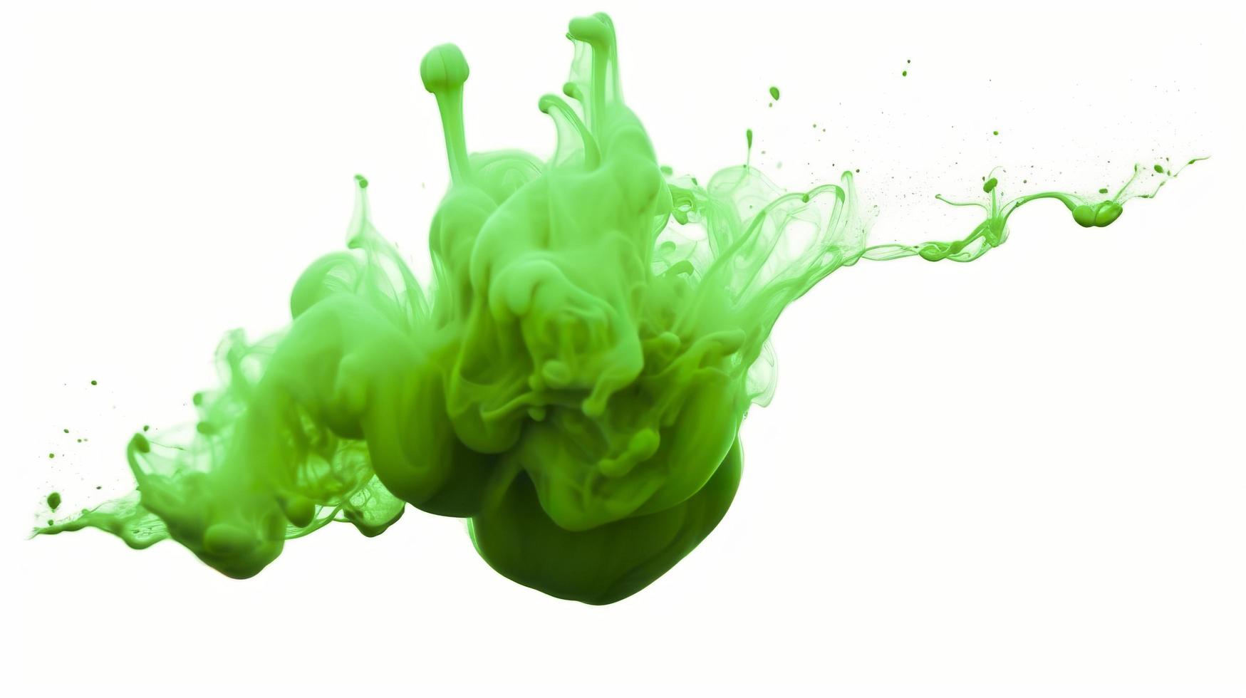 Green water color drop splash diffuse on white background, generat ai photo