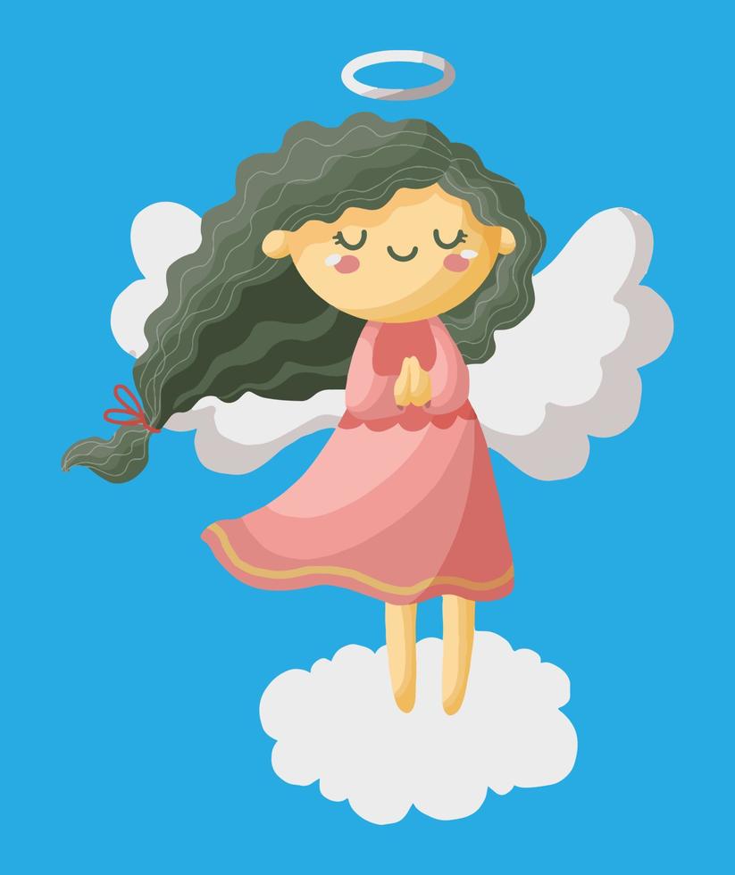 Cute Angel Praying While Riding a Cloud Vector