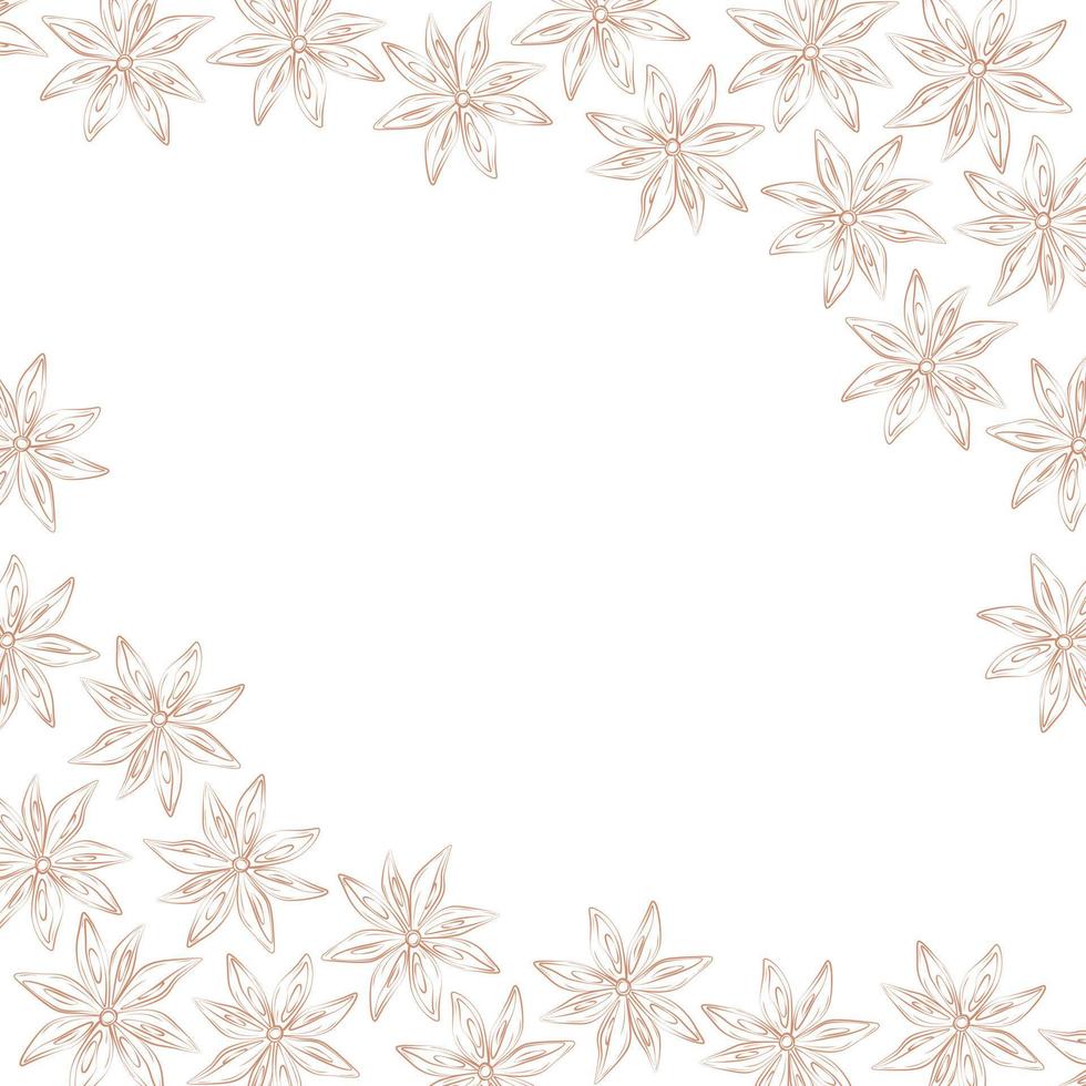 Double sided Abstract corner frame contour drawing of dry star anise. Herbs And Spices Day. Isolate. vector
