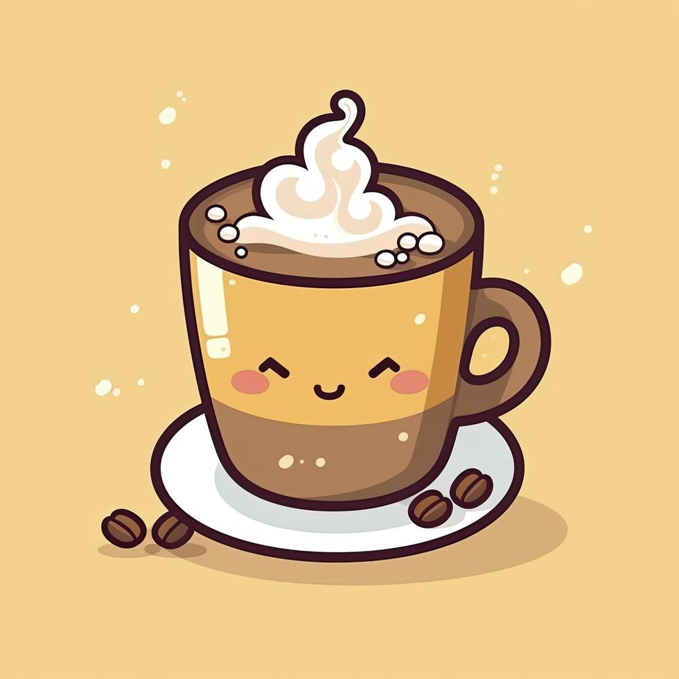 Coffee love foam with beans cartoon icon illustration, generat ai photo