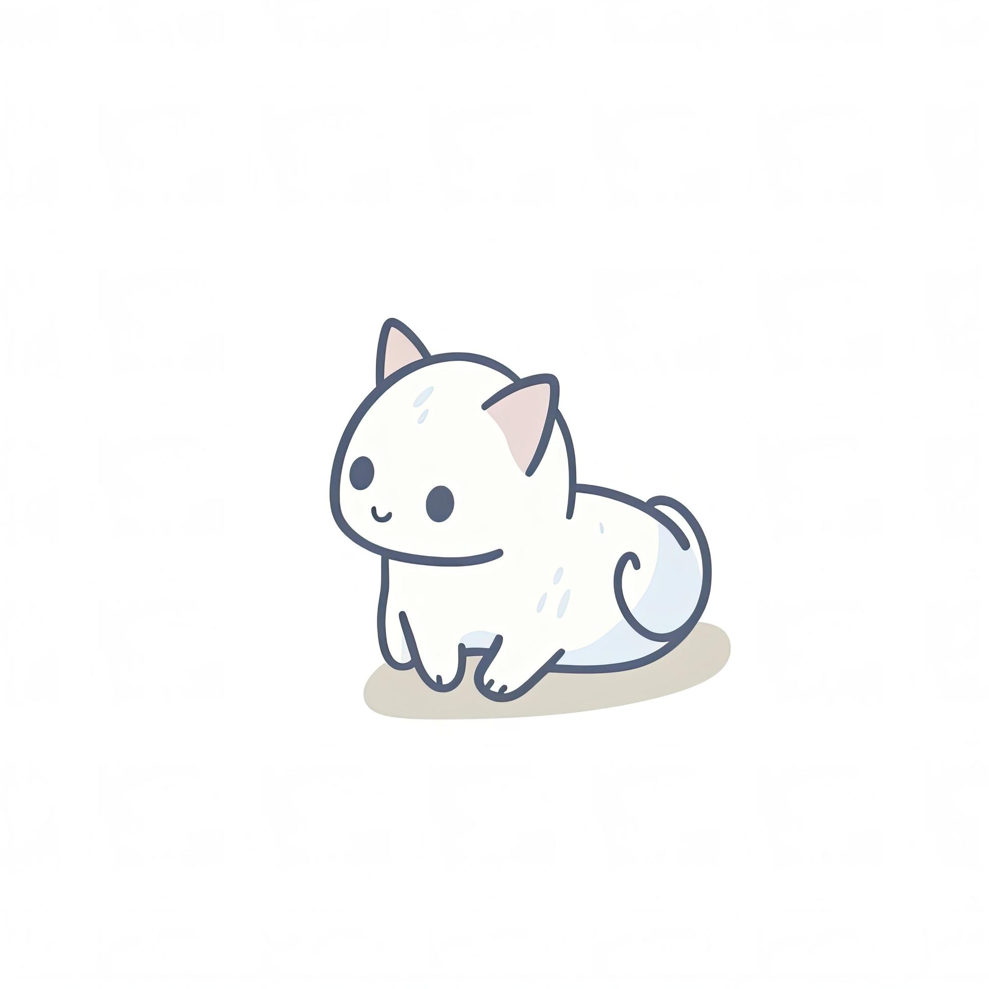 adorable tiny white cat, crouching, playful, happy, kawaii style