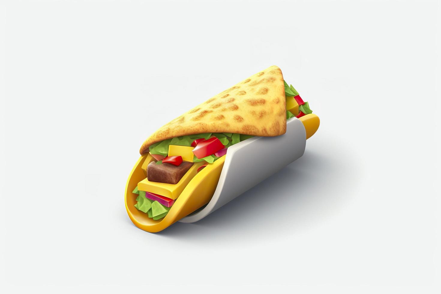 Colorful 3D Icon of burito, 3d rendering, white background, isometric, translucent, C4D, blender, clean, generat ai photo