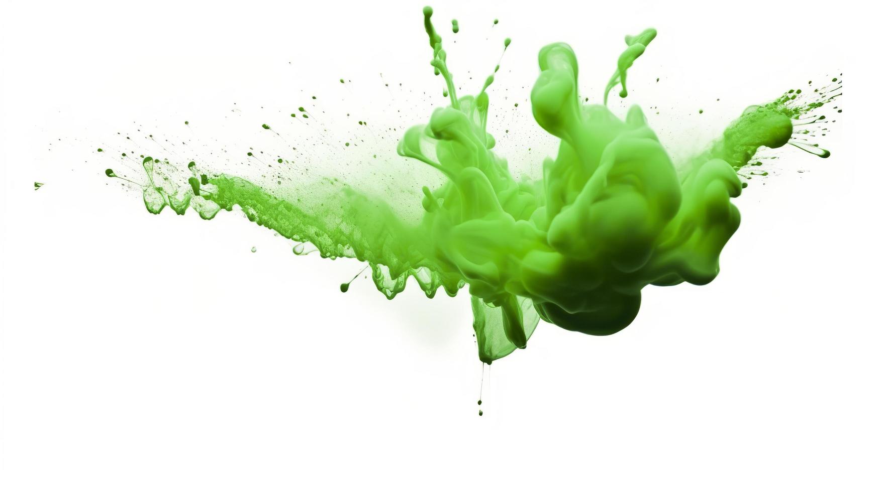 Green water color drop splash diffuse on white background, generat ai photo
