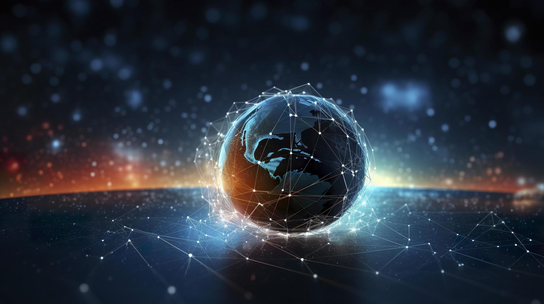 Photo future of global social network technology with blue abstract technology background. digital, technological, and media convergence. elements furnished by nasa. business connection concept