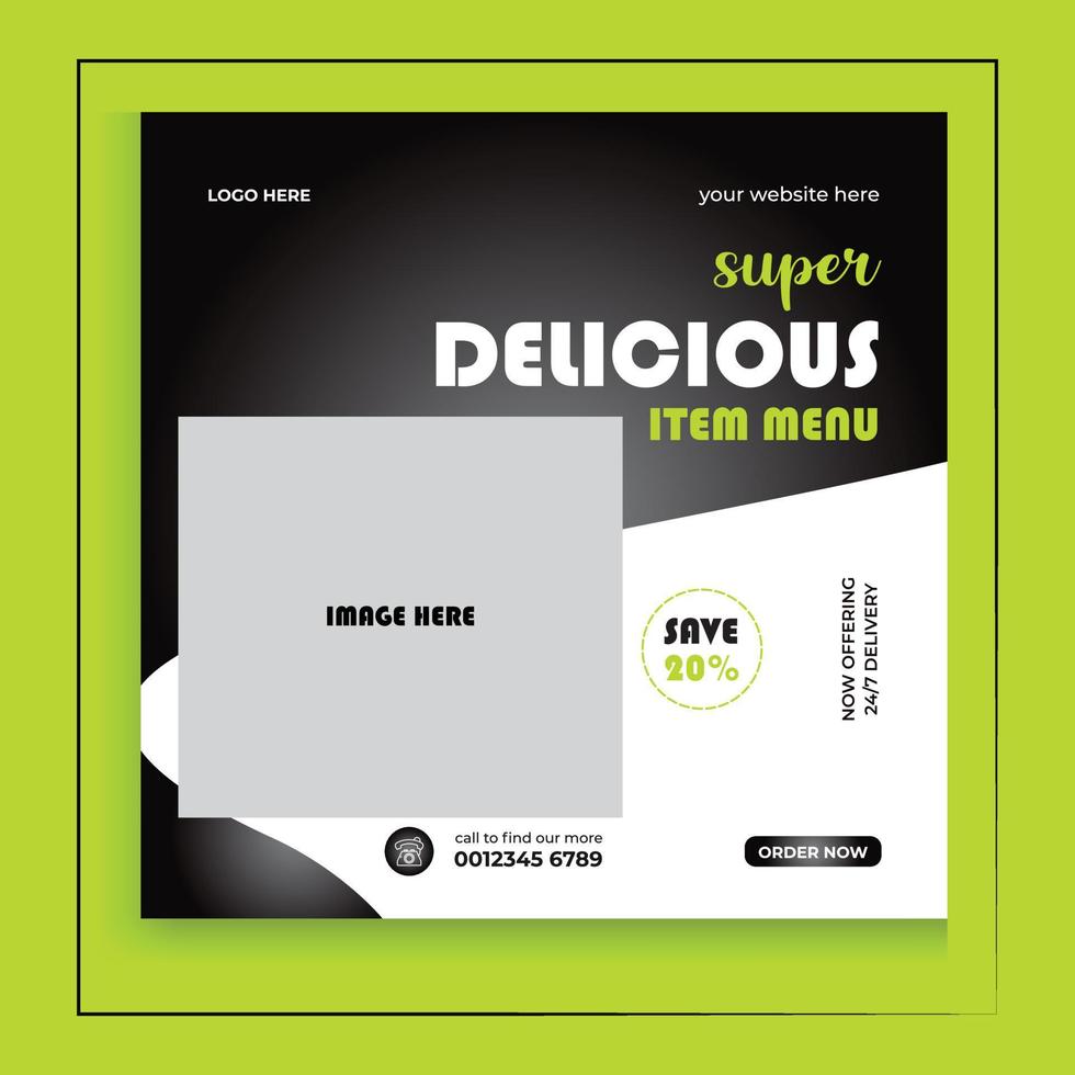 vector food menu and delicious pizza social media banner template