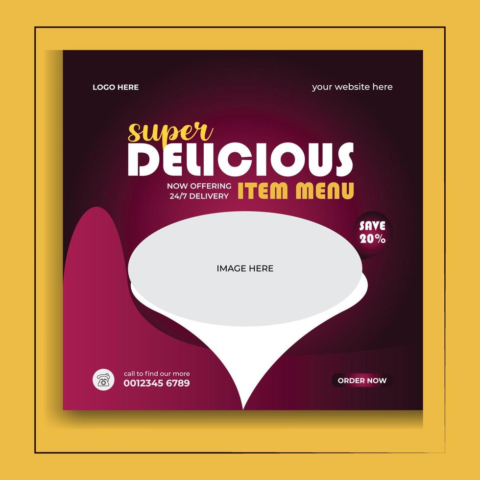 vector food menu and delicious pizza social media banner template