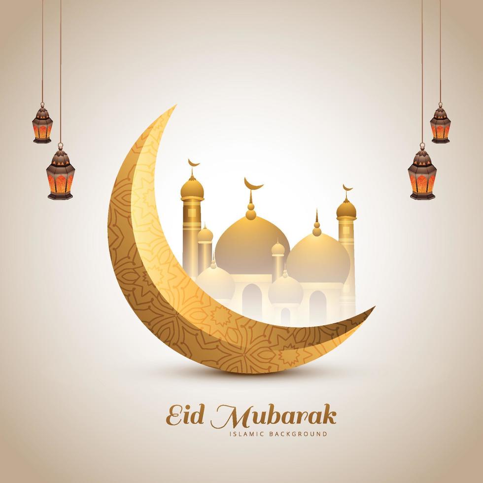 Eid mubarak moon and mosque festival background vector