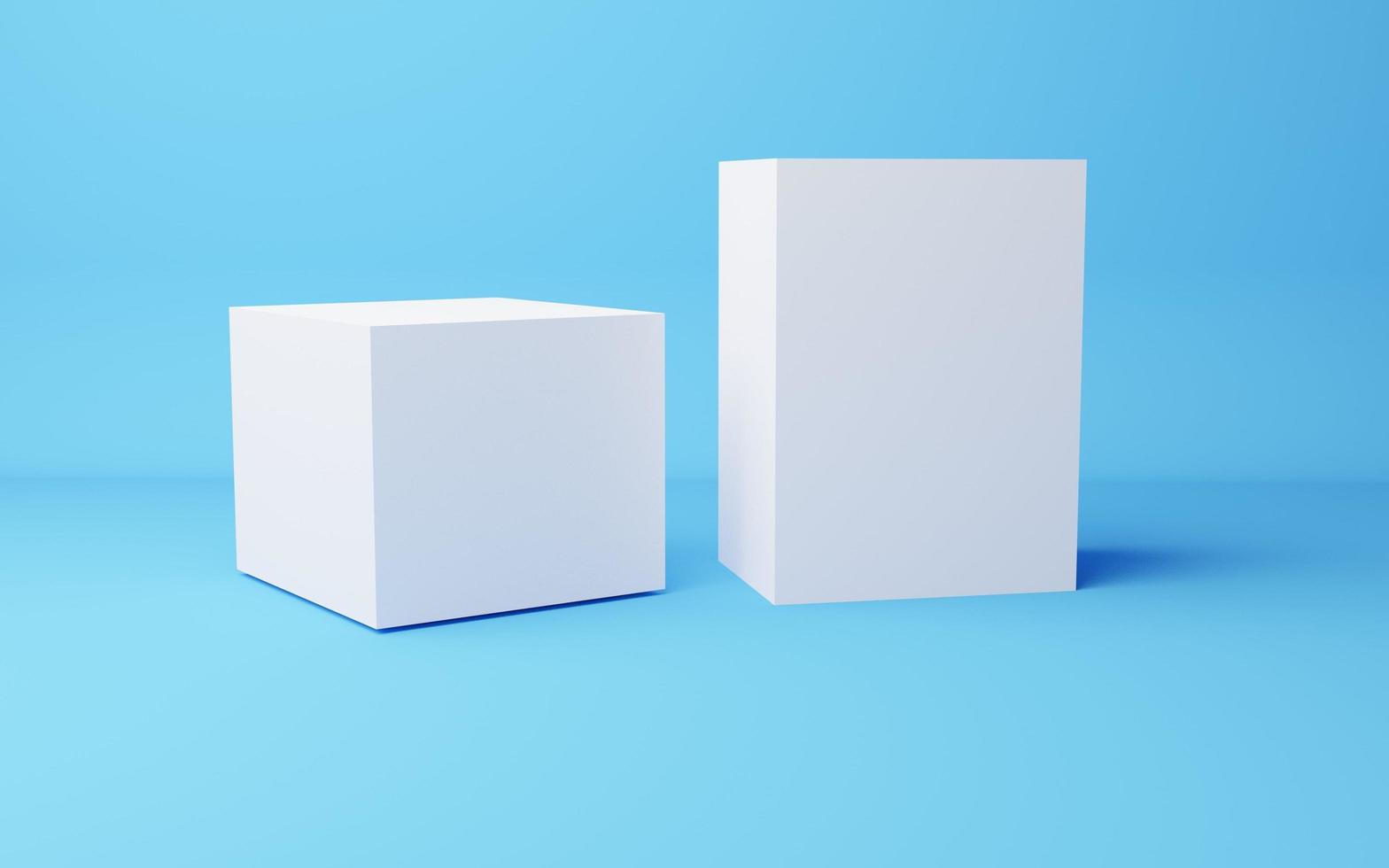 blank packaging white cardboard box isolated on blue background ready for packaging design photo