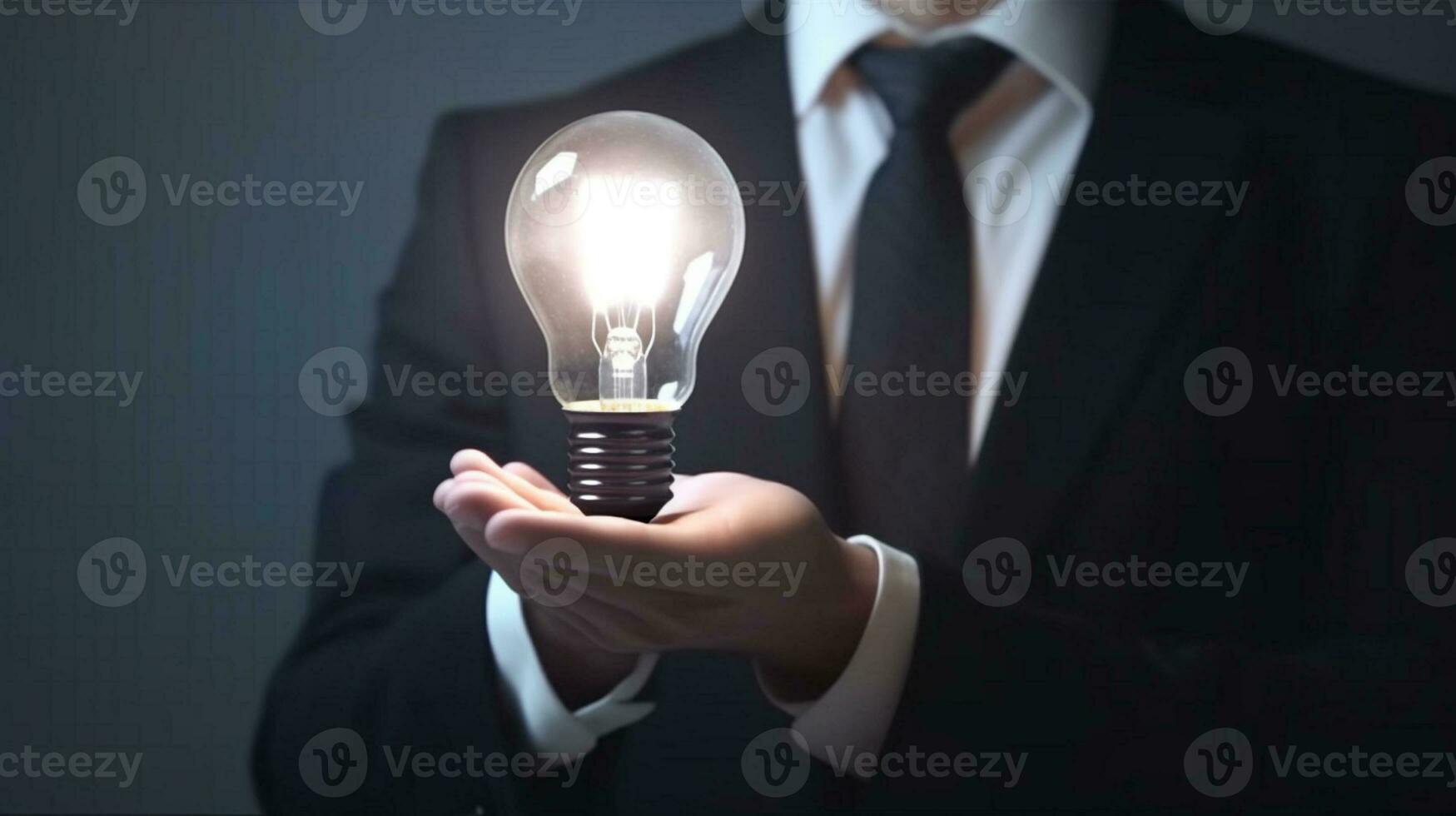 Businessman holding a glowing lightbulb in his hand. Business and innovation concept. photo