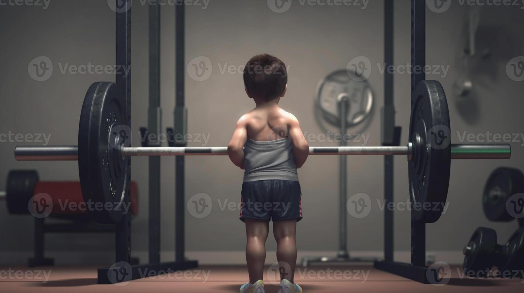 Little boy doing exercises in the gym. Fitness and bodybuilding concept. artwork photo