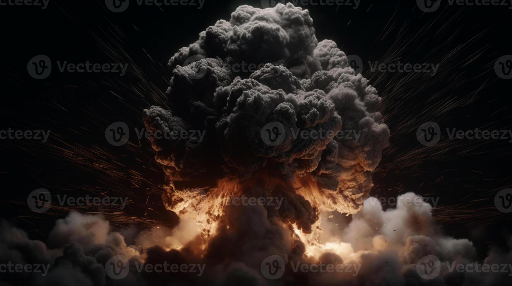 Big explosion with smoke and fire on black background artwork photo
