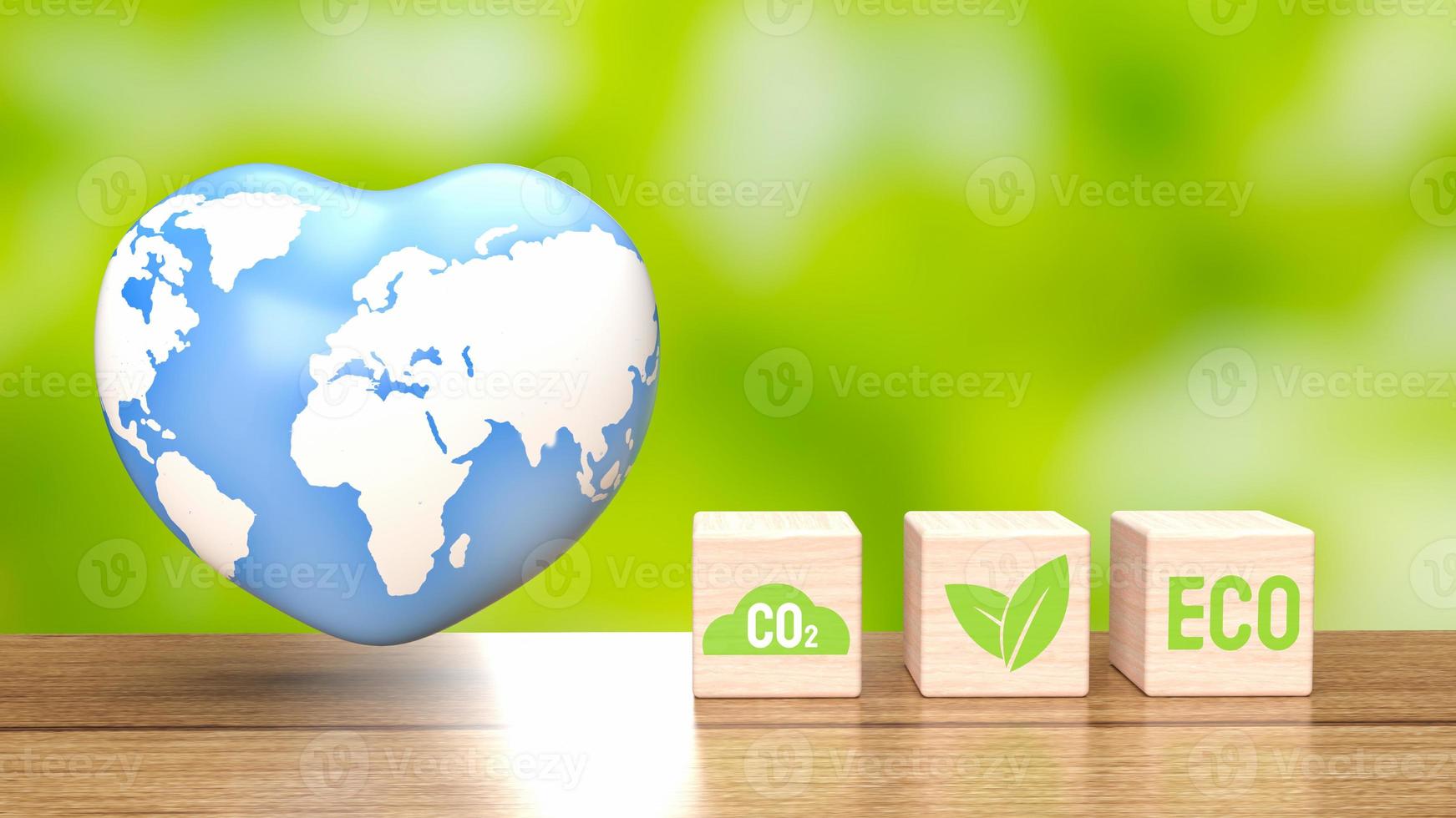 The earth  map on heart for eco concept 3d rendering photo