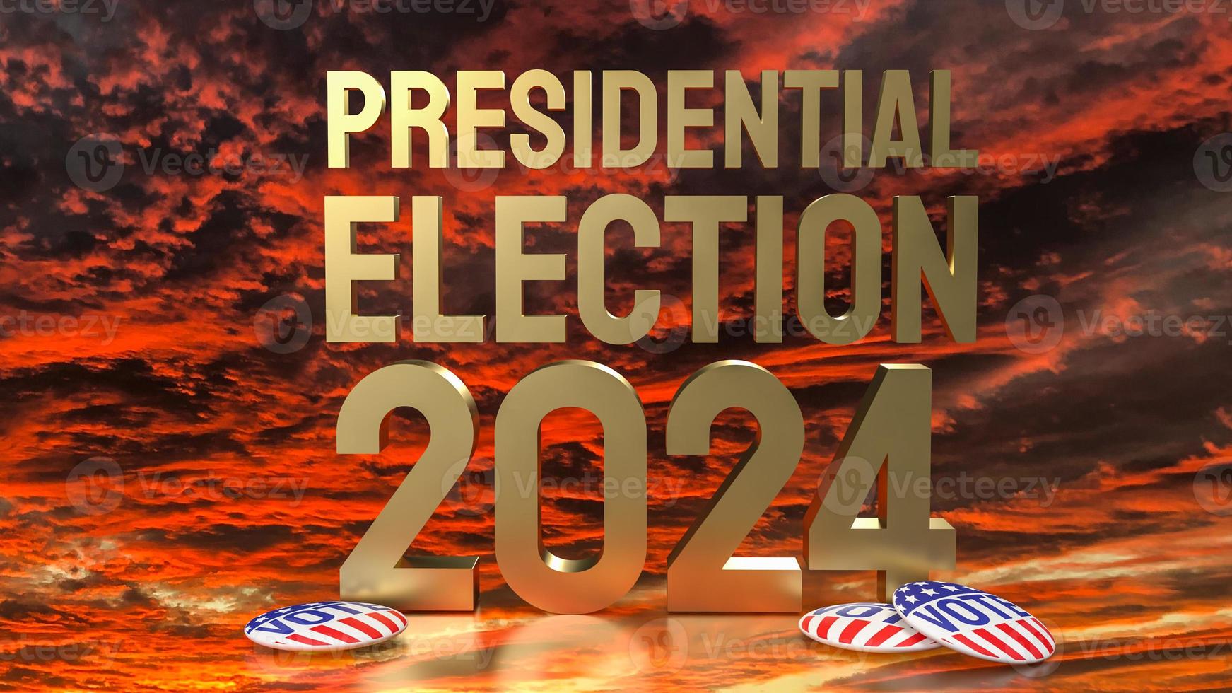 el crepúsculo cielo y oro texto presidencial elección 2024 para votar concepto 3d representación foto