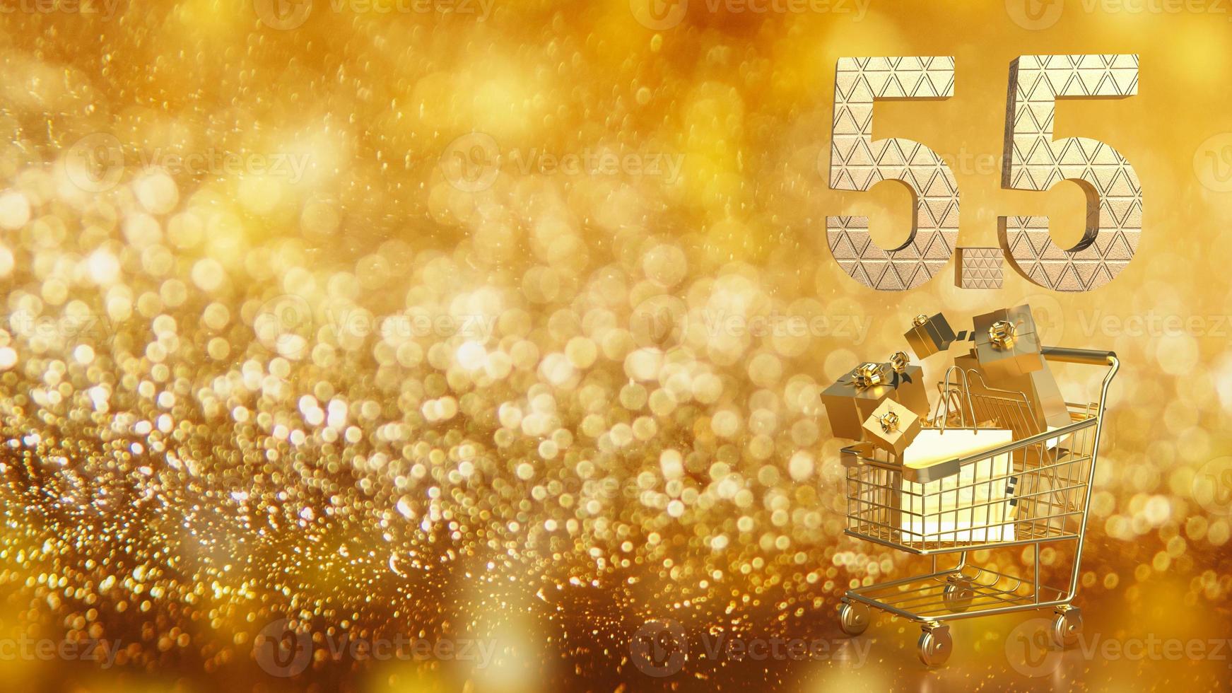 The gold number 5.5 on shopping cart for special offer concept 3d rendering photo