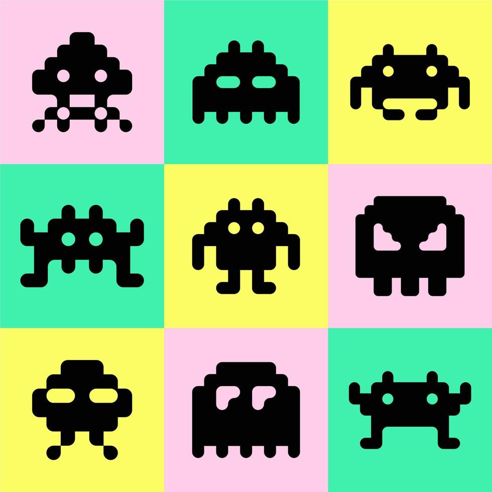 Classic pixel moster robot game icon symbol illustration vector cute mosaic element clip art sticker editable