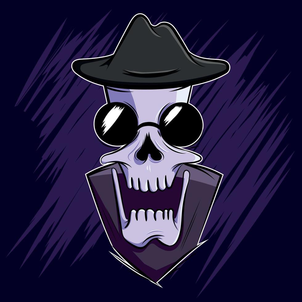 vector ilustración cráneo con sombrero, rostro, animado cómic, púrpura colores
