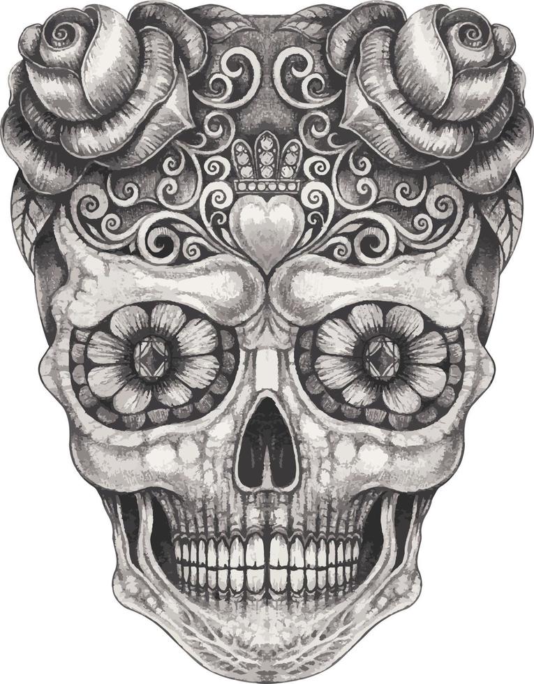 Art fancy skull day of the dead. Hand drawing and make graphic vector. vector