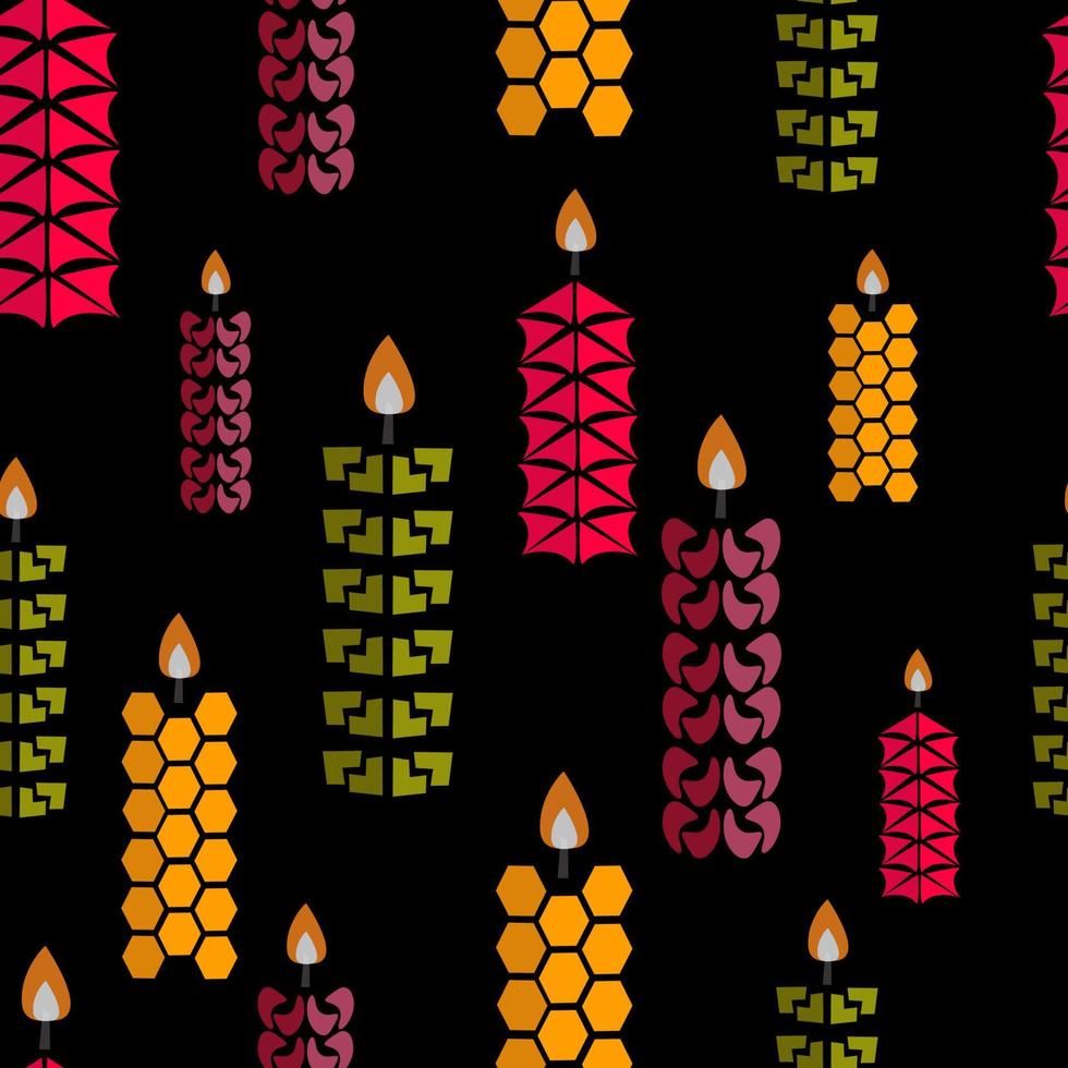 vector illustration seamless pattern colored stylized candles on black background
